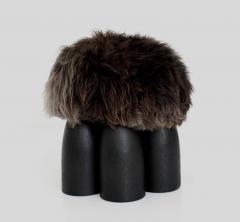  Studio Arno Declercq SENUFO STOOL OTTOMAN WITH BURNED AND WAXED IROKO WOOD AND SHEEPSKIN - 2069363