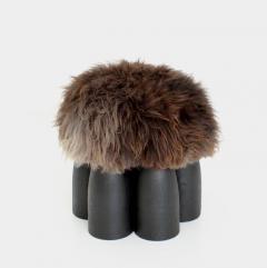  Studio Arno Declercq SENUFO STOOL OTTOMAN WITH BURNED AND WAXED IROKO WOOD AND SHEEPSKIN - 2069364