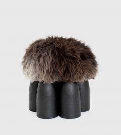  Studio Arno Declercq SENUFO STOOL OTTOMAN WITH BURNED AND WAXED IROKO WOOD AND SHEEPSKIN - 2069365