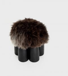  Studio Arno Declercq SENUFO STOOL OTTOMAN WITH BURNED AND WAXED IROKO WOOD AND SHEEPSKIN - 2069366