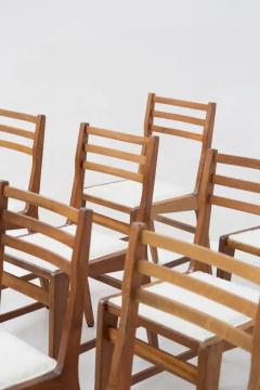  Studio BBPR Bbpr Set of 12 Wooden Mid Century Chairs in Boucl  - 3669631