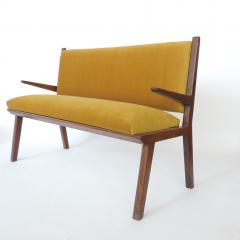  Studio BBPR Italian 1940s Bench in Wood and Yellow Velvet Upholstery Att to Studio BBPR - 1528863