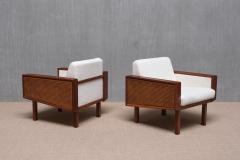  Studio BBPR Pair of BBPR Attributed Armchairs in Mahogany Cane Boucl Italy Late 1950s - 4305053