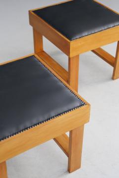  Studio BBPR Pair of MidCentury stools by BBPR Studio in Pear wood vinyl 1930s - 1191757