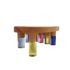  Studio Superego Studio Superego Modern Wood and Multicolor Plexiglass Italian Coffee Table - 2758293