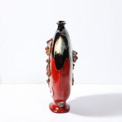  Sumida Gawa Sumida Gawa Vermillion Red Glazed Pottery Vase W Clustered Sculptural Primates - 3976048