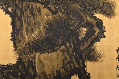  Suzuki Shonen Circa 1900 Japanese Pine Screen Pair Aged Dragons by Suzuki Shonen - 4249453
