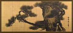  Suzuki Shonen Circa 1900 Japanese Pine Screen Pair Aged Dragons by Suzuki Shonen - 4249457