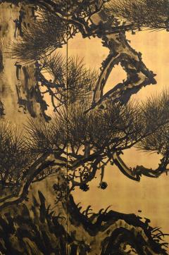  Suzuki Shonen Circa 1900 Japanese Pine Screen Pair Aged Dragons by Suzuki Shonen - 4249461