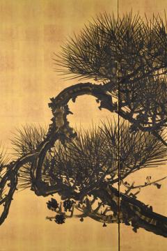  Suzuki Shonen Circa 1900 Japanese Pine Screen Pair Aged Dragons by Suzuki Shonen - 4249475