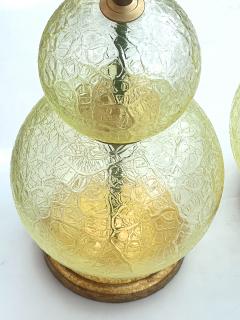  Swank Lighting A Translucent Textured Pair of Murano Stacked Chartreuse Glass Sphere Lamps - 3481618