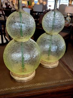  Swank Lighting A Translucent Textured Pair of Murano Stacked Chartreuse Glass Sphere Lamps - 3481622