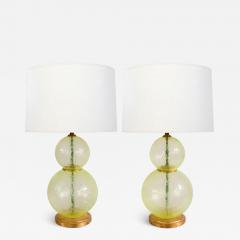  Swank Lighting A Translucent Textured Pair of Murano Stacked Chartreuse Glass Sphere Lamps - 3482338