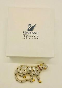  Swarovski Swarovski Pave Crystal Gold Leopard Brooch or Pin Signed and Retired - 3068692