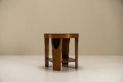  T Woonhuys Amsterdam School Round Side Table In Oak And Macassar Netherlands 1930s - 3232488