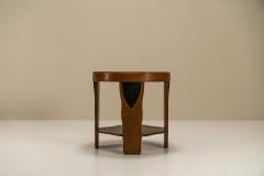  T Woonhuys Amsterdam School Round Side Table In Oak And Macassar Netherlands 1930s - 3232489