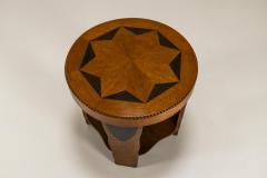  T Woonhuys Amsterdam School Round Side Table In Oak And Macassar Netherlands 1930s - 3232490
