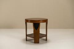  T Woonhuys Amsterdam School Round Side Table In Oak And Macassar Netherlands 1930s - 3232491