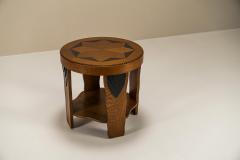 T Woonhuys Amsterdam School Round Side Table In Oak And Macassar Netherlands 1930s - 3232492