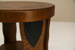  T Woonhuys Amsterdam School Round Side Table In Oak And Macassar Netherlands 1930s - 3232495