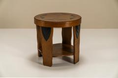  T Woonhuys Amsterdam School Round Side Table In Oak And Macassar Netherlands 1930s - 3232496