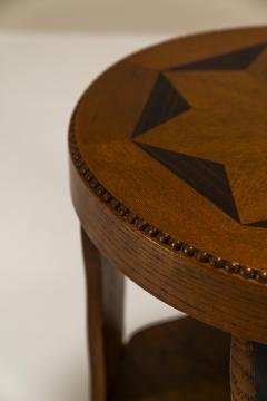  T Woonhuys Amsterdam School Round Side Table In Oak And Macassar Netherlands 1930s - 3232497