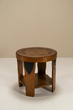  T Woonhuys Amsterdam School Round Side Table In Oak And Macassar Netherlands 1930s - 3232498