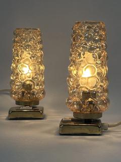  TEKA Leuchten Set of Two Lovely Brass Bubble Glass Bedside Table Lamps by TEKA Germany 1950s - 4713876