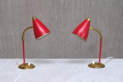  TR Co Pair of TR Co Adjustable Table Lamps in Red Metal and Brass Norway 1960s - 4146027