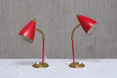  TR Co Pair of TR Co Adjustable Table Lamps in Red Metal and Brass Norway 1960s - 4146028