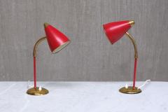  TR Co Pair of TR Co Adjustable Table Lamps in Red Metal and Brass Norway 1960s - 4146029