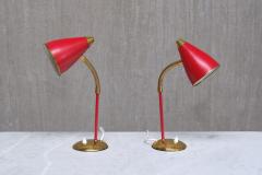  TR Co Pair of TR Co Adjustable Table Lamps in Red Metal and Brass Norway 1960s - 4146030