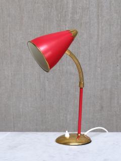  TR Co Pair of TR Co Adjustable Table Lamps in Red Metal and Brass Norway 1960s - 4146034