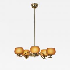 Taito Oy Five Arm 1443 5 Glass Chandelier by Paavo Tynell for Taito Finland 1930s - 4267409