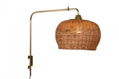  Taito Oy Rare 1950s Paavo Tynell Articulating Brass and Wicker Wall Light for Taito Oy - 912218