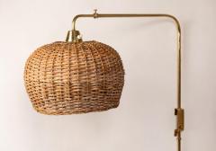  Taito Oy Rare 1950s Paavo Tynell Articulating Brass and Wicker Wall Light for Taito Oy - 912227