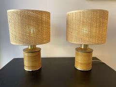  Targetti Sankey Mid Century Modern Pair of Rattan and Brass Lamps by Targetti Italy 1970s - 2807586