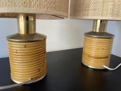  Targetti Sankey Mid Century Modern Pair of Rattan and Brass Lamps by Targetti Italy 1970s - 2807590