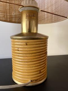  Targetti Sankey Mid Century Modern Pair of Rattan and Brass Lamps by Targetti Italy 1970s - 2807591