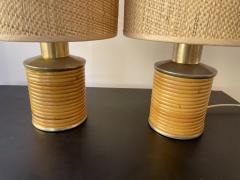  Targetti Sankey Mid Century Modern Pair of Rattan and Brass Lamps by Targetti Italy 1970s - 2807592