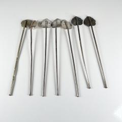  Taxco 1950s Set of 7 Cocktail Bar Long Tea Spoons Sterling Silver Leaf Taxco Mexico - 2944429