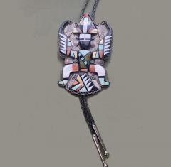  Teddy Weahkee Zuni mosaic inlay bolo with silver dangles attributed to Teddy Weahkee - 3079247