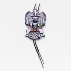  Teddy Weahkee Zuni mosaic inlay bolo with silver dangles attributed to Teddy Weahkee - 3082687