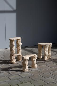  Tellurico Design Studio 3 Legs Stool Carved Wooden Stool - 3273704