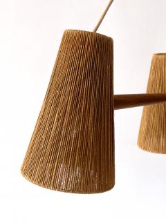  Temde Leuchten Mid Century Sisal Teak Pendant Lamp or Chandelier by Temde Switzerland 1960s - 4250209