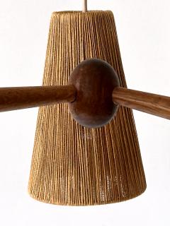  Temde Leuchten Mid Century Sisal Teak Pendant Lamp or Chandelier by Temde Switzerland 1960s - 4250211