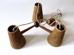  Temde Leuchten Mid Century Sisal Teak Pendant Lamp or Chandelier by Temde Switzerland 1960s - 4250214
