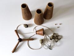  Temde Leuchten Mid Century Sisal Teak Pendant Lamp or Chandelier by Temde Switzerland 1960s - 4250215