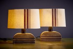  Temde Leuchten Pair of Temde Table Lamps in brushed wood with original shades 1960s - 3347276