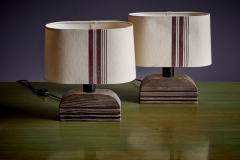  Temde Leuchten Pair of Temde Table Lamps in brushed wood with original shades 1960s - 3347277